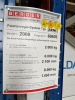 Palettenregal Berger , Lagertechnik, Tragkraft 500kg/m², Hochregal, Schwerlastregal, gebraucht