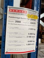Palettenregal Berger , Lagertechnik, Tragkraft 500kg/m², Hochregal, Schwerlastregal, gebraucht